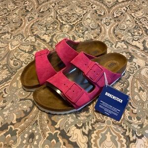NWT Birkenstock Arizona Soft Footbed Suede Fuchsia Tulip Women’s Sz 38